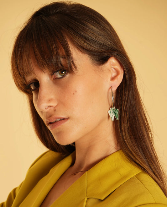 Pendientes de aro doble triangulo verde